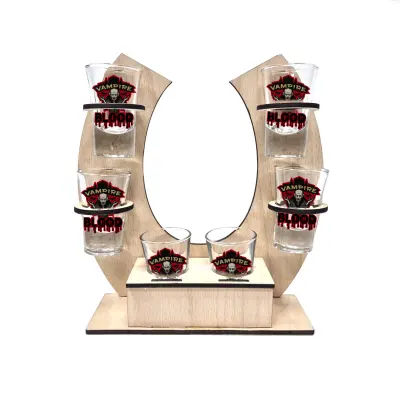 Vampire blood, suport potcoava din lemn cu 6 pahare tip shout, model hgs055